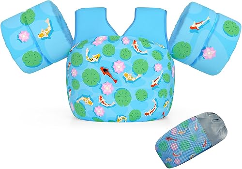 Vista 12 de DOOHALO Flotadores de natación para niños de 28 a 70 libras, chaleco flotante de hombro para niños de 2 a 8 años de edad, para niños y niñas, bebés