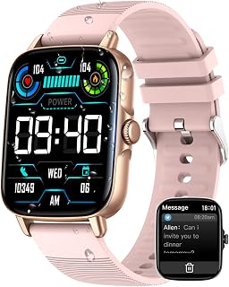 EIGIIS Relógio inteligente feminino de 1,7 polegadas HD à prova d'água, compatível com telefones iPhone, Samsung, Android, rastreador de atividades esportivas, relógio com monitor de sono e frequência cardíaca, pedômetro