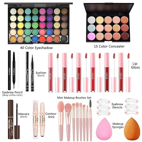 Miniatura 2 de Kit de maquillaje todo en uno kit de maquillaje para niñas con paleta de sombras de ojos, corrector, barra de contorno, delineador de ojos, brillo