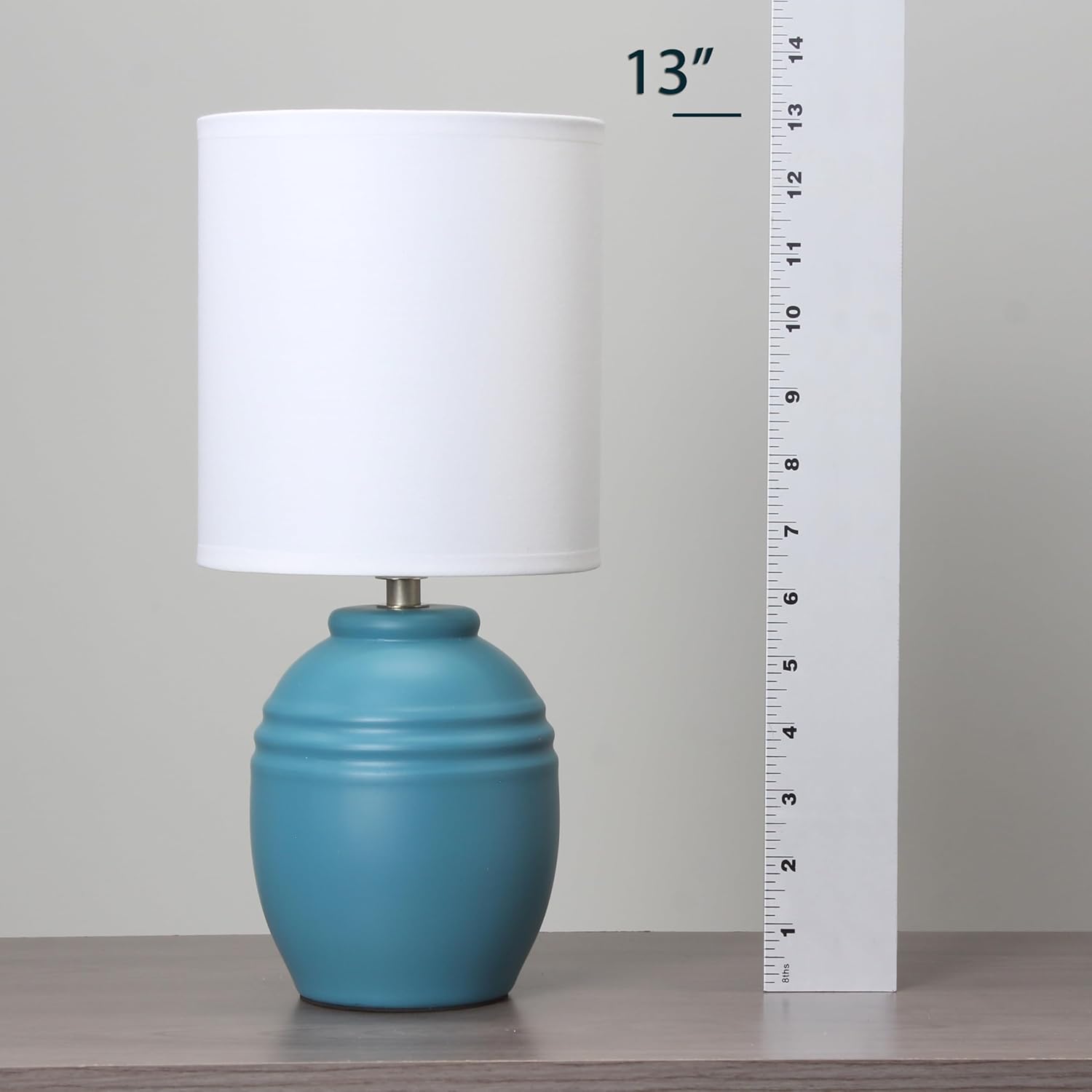 Simple Designs LT1164-TEL 12.5" Chic Glow Mini Classic Jar Table Lamp with Fabric Shade, for Bedroom, Office, Living Room, Stylish Spaces, Teal