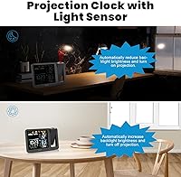 Vista 5 de uzoli Reloj Despertador de Proyección Estación Meteorológica, Reloj Proyector Atómico WWVB con Sensor, Retroiluminación Ajustable, Temperatura