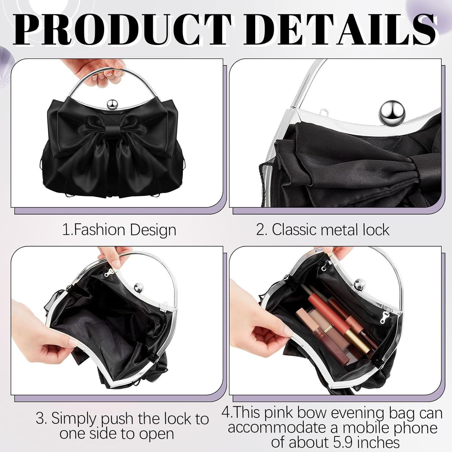Dansydaisy Coquette Bow Clutch Purse for Women Girls Pleated Satin Bow Purse Evening Bag with Chain for Wedding Party Prom