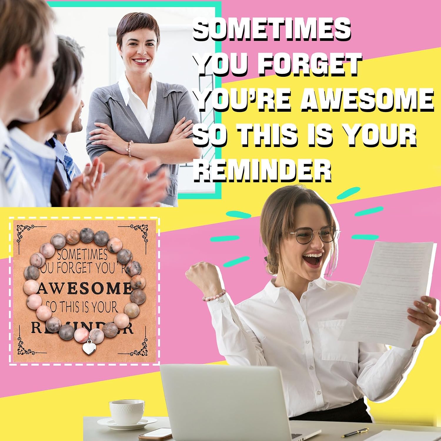 Blosssound 12 Set Sometimes You Forget You're Awesome Bracelets Bulk for Women Coworker Appreciation Inspirational Bracelets