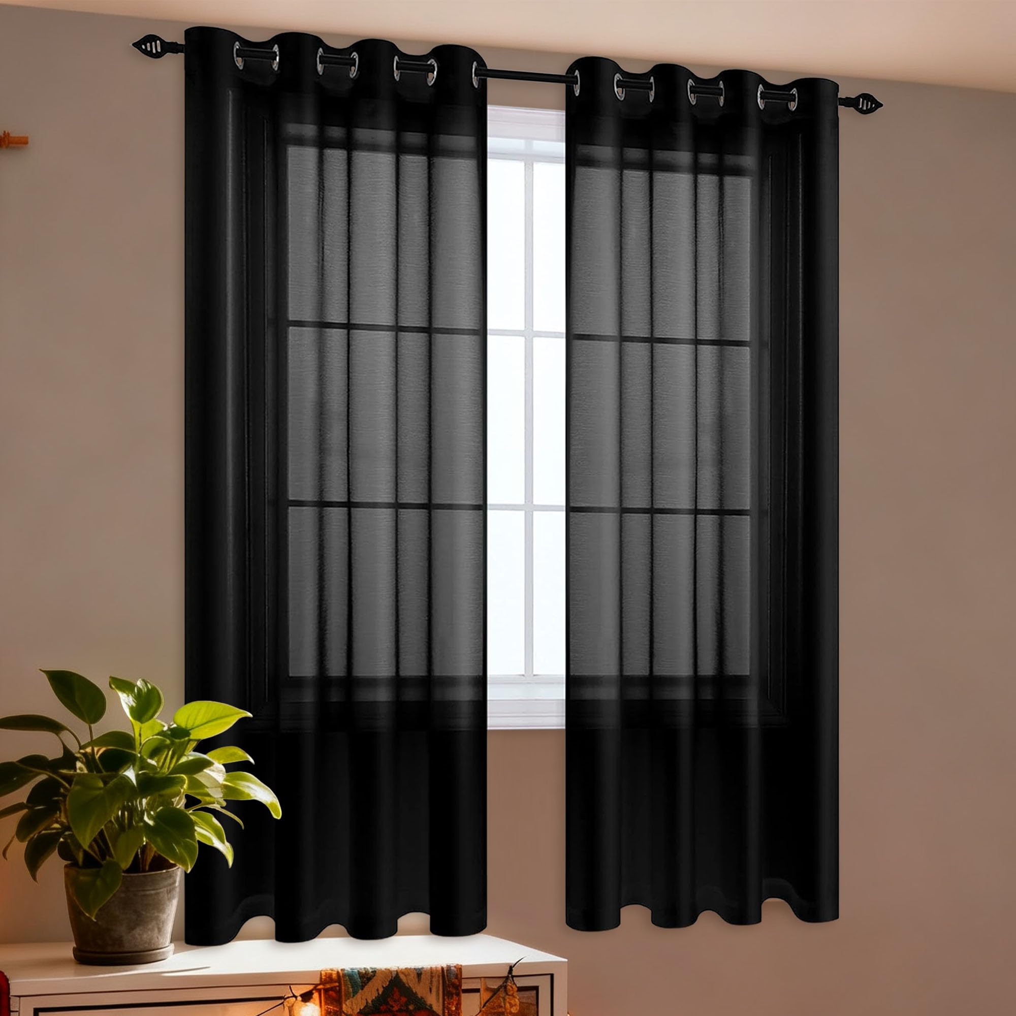 Zasłona Z Woalu 140 x 250 cm Z Oczkami Zasłony Na Okna Kuchenne Elegancka, Wysokiej Jakości Glamour Do Sypialni, Salonu, Pokoju Dziecięcego, Czarny