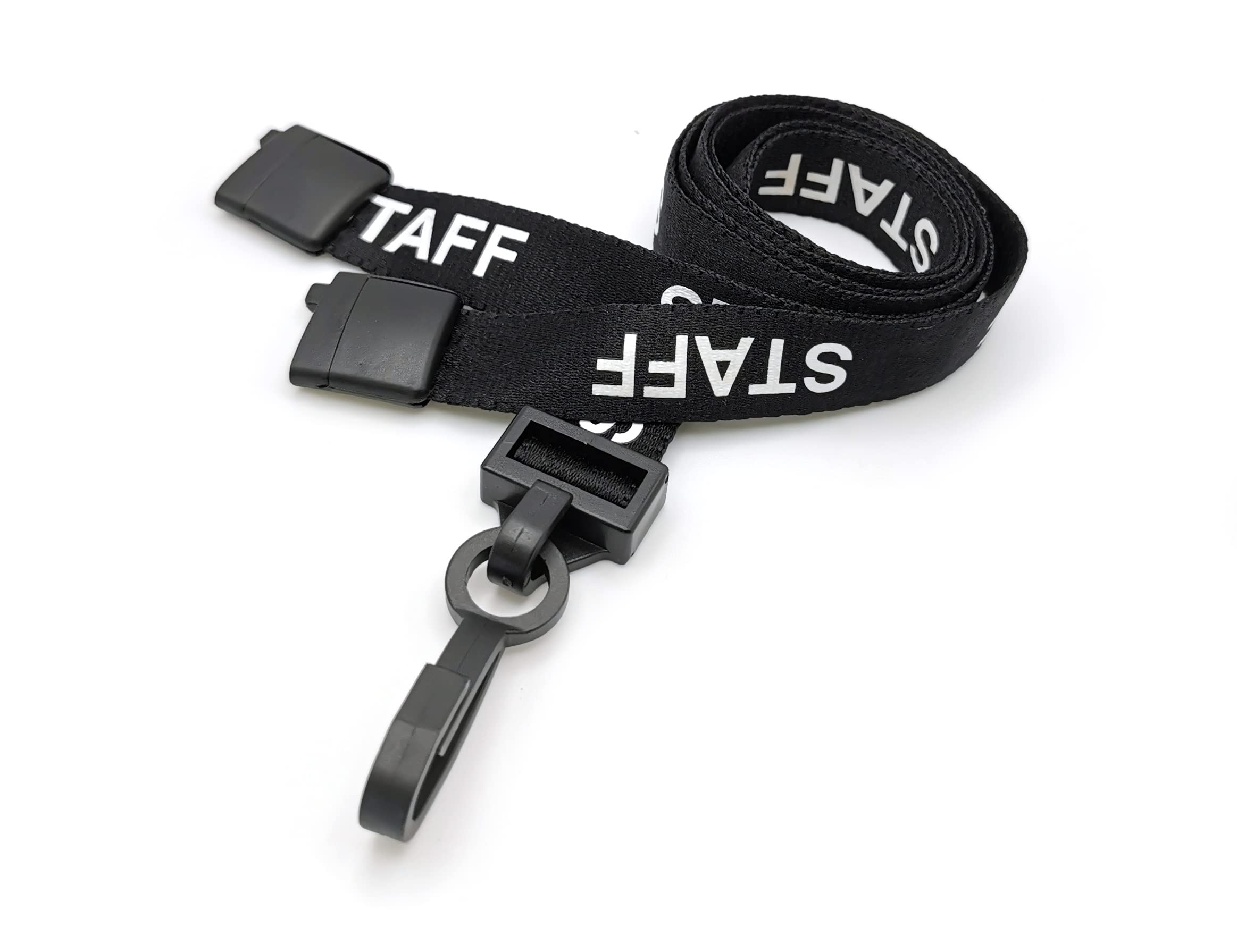 Black Staff Lanyards for Staff ID with Safety Break and Plastic Clip - Pack of 100, Plastic J Clip