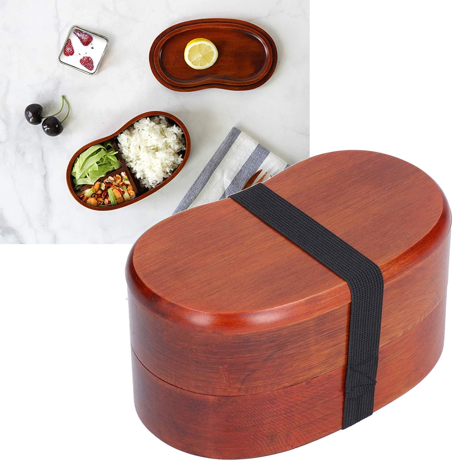 Lunch Box, Double Layer Elegant Japanese Box Wooden Sushi Box Waist Shape For Office Workers