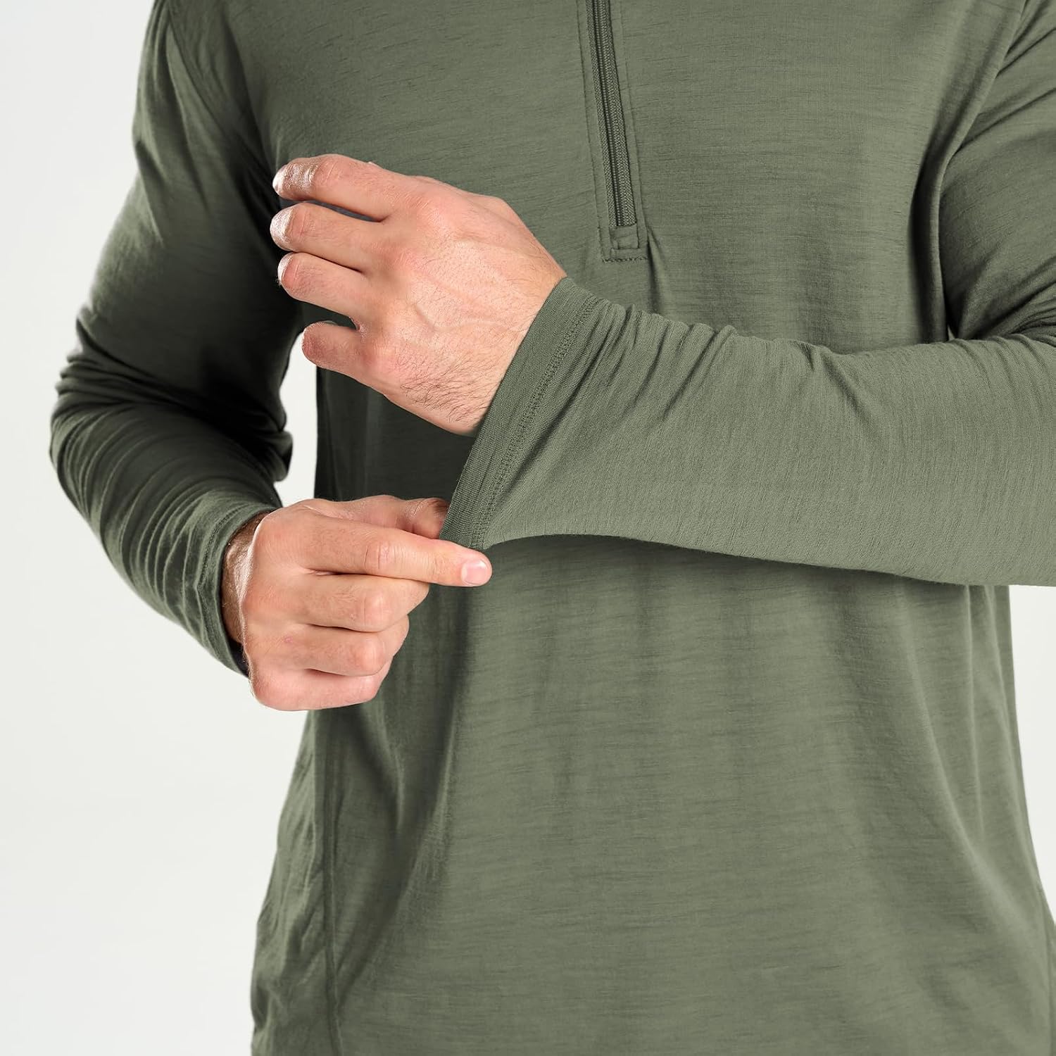 Men's Long Sleeves Merino Wool Quarter Zipper Base Layer for Hiking Outdoors