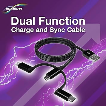 BoxWave Cable Compatible with JBL Charge 5 - AllCharge 3-in-1 Cable - Jet Black