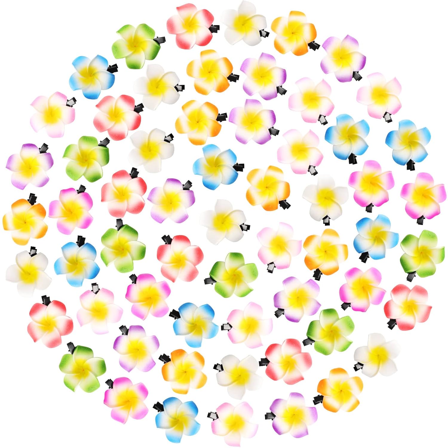 Geosar 100 Pcs Plumeria Hair Clip Hawaiian Foam Flower Hair Clips for Women Luau Beach Hawaii Tropical Bridal Wedding Party Decorations Accessories Vacation Supplies(2.4 Inch)