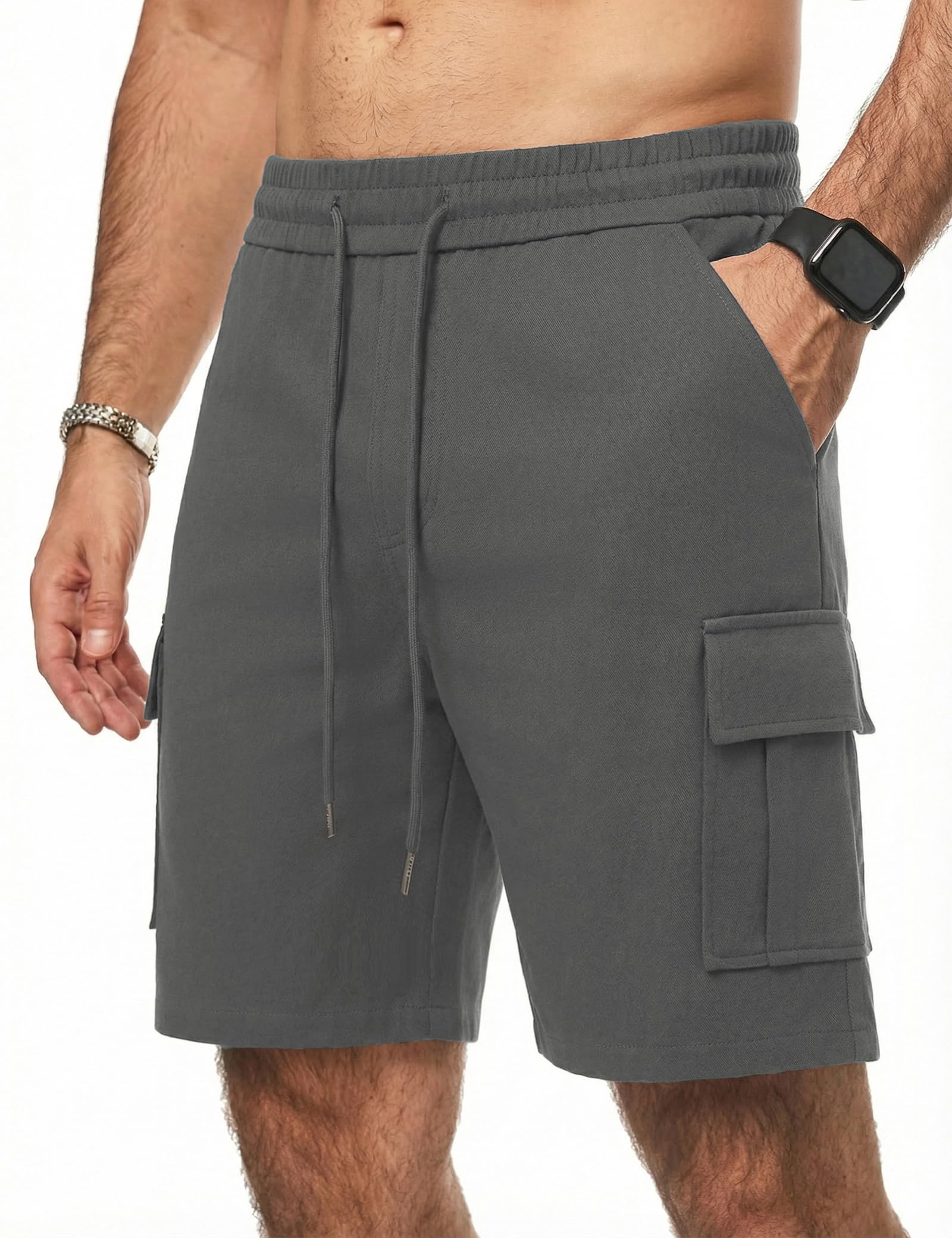 iClosam Kurze Hosen Herren Cargo Shorts Herren Baumwolle Elastische Taille mit Tunnelzug Bermuda Shorts Sommer Freizeithose mit Taschen,S-3XL