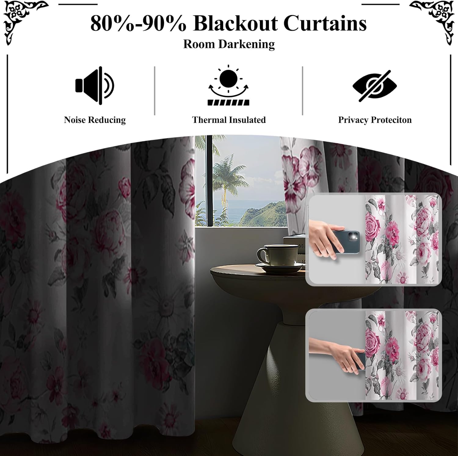 CSFOTO Watercolor Floral Plants Blackout Curtains 2 Panels Spring Color Flowers Pattern Home Decor Curtains Bedroom Living Room Thermal Insulated Light Blocking Curtains 42x108 Inches