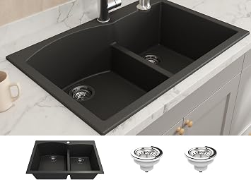 Hyperion 33D Dual-Mount Granite Composite 33 in. 60/40 Double Bowl Kitchen Sink in Matte Black