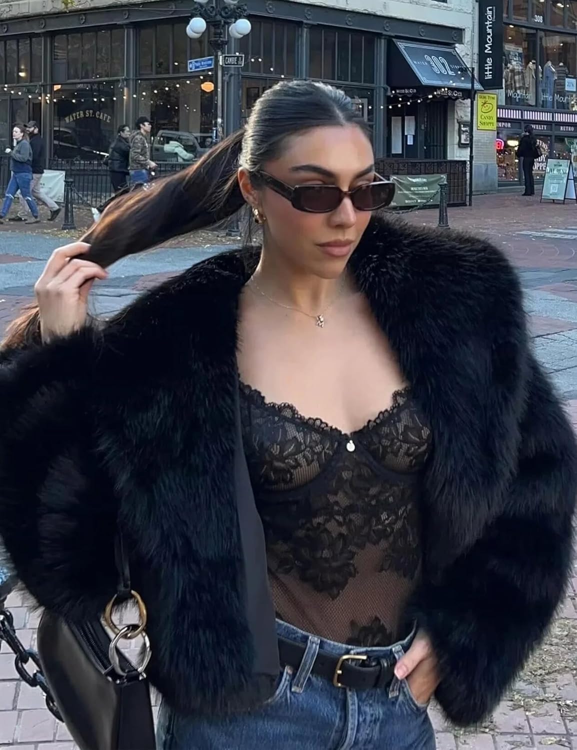 COZYPOIN Womens Faux Fur Jacket Fluffy Fur Coat Cropped Long Sleeve Lapel Button Down Fuzzy Winter Outerwear - Image 7