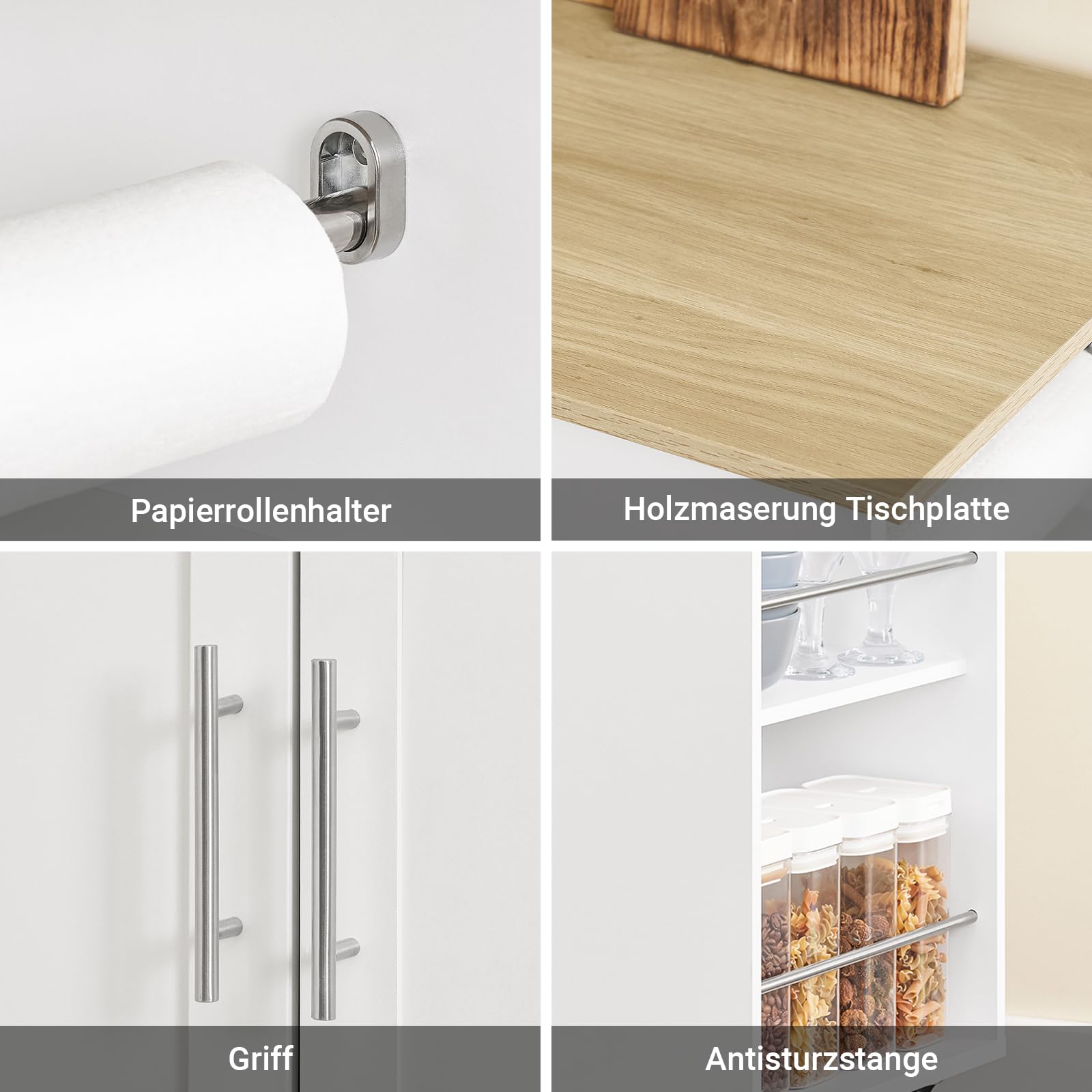 SoBuy Kücheninsel mit Arbeitsplatte, Küchenwagen mit Rollen, robuster Stauraum mit Edelstahl-Details, ideal als Servierwagen für Kaffeebar & Grillparty, für Kochliebhaber Weiß 99x85x40 cm FKW133-WN