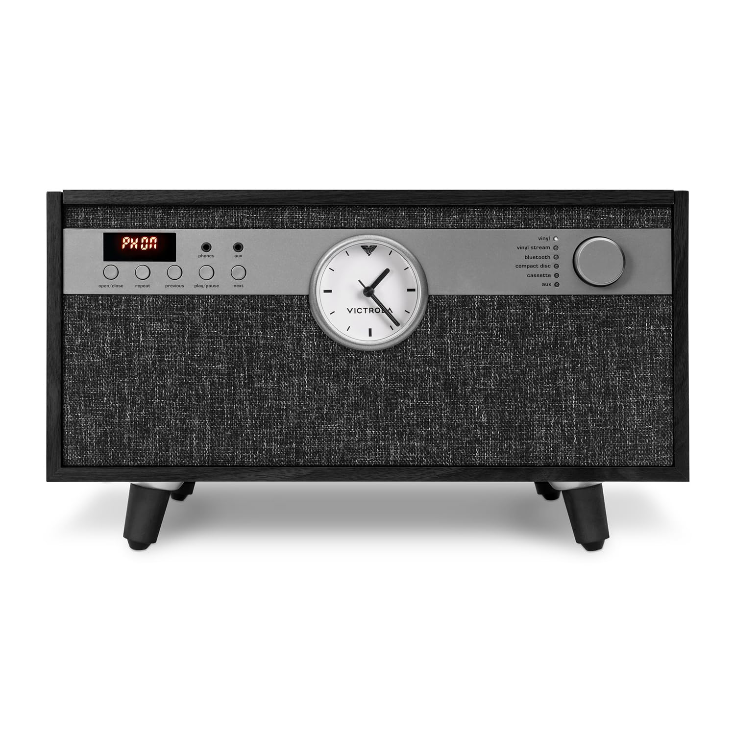 Victrola Century Signature+ Centre de Musique Bluetooth 6 en 1 avec Horloge Noir