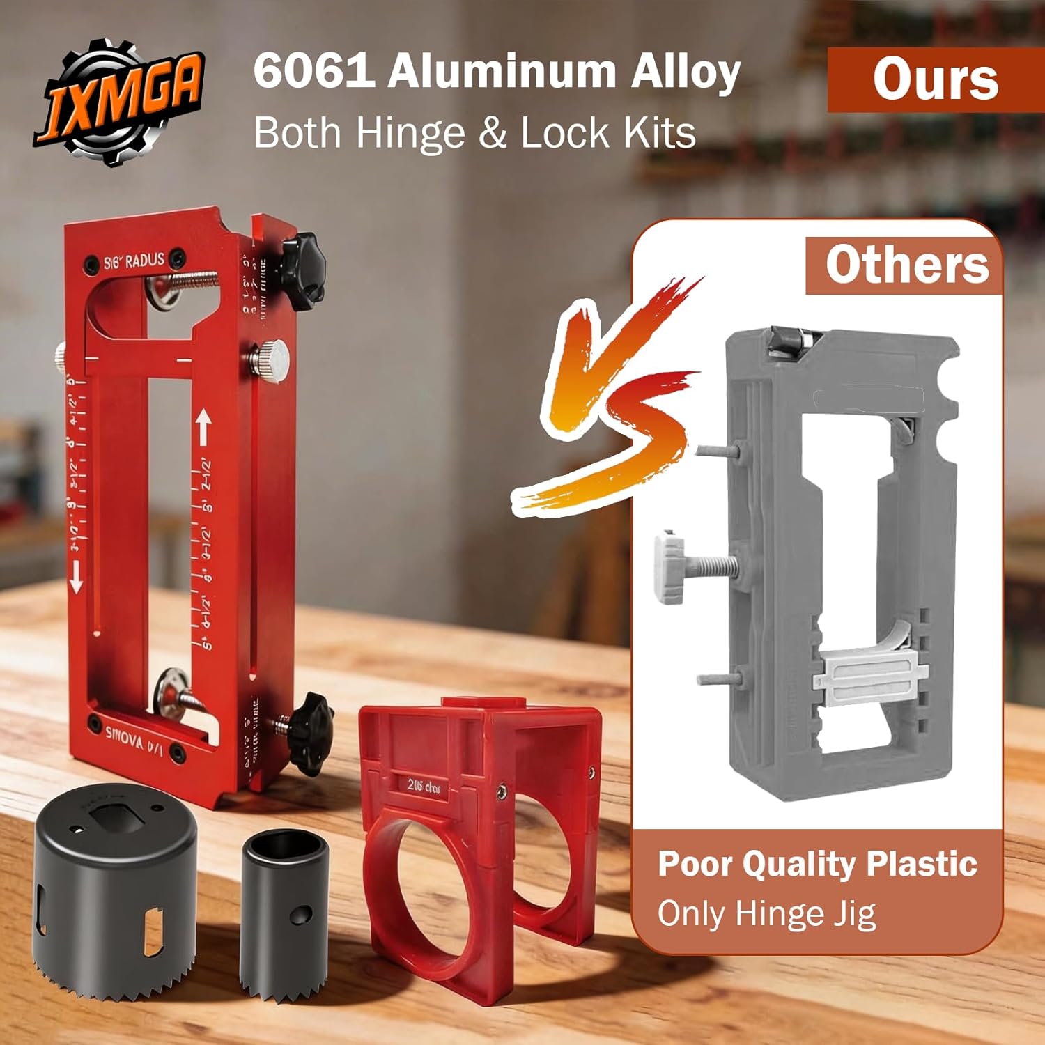 Door Hinge Jig and Door Lock Installation Kit, Aluminum Alloy Router Template for Hinge Mortising 2.5" to 5" with Square, 1/4" R, 5/8" R Corner Hinge, Hole Drilling Kit for Knob and Deadbolt