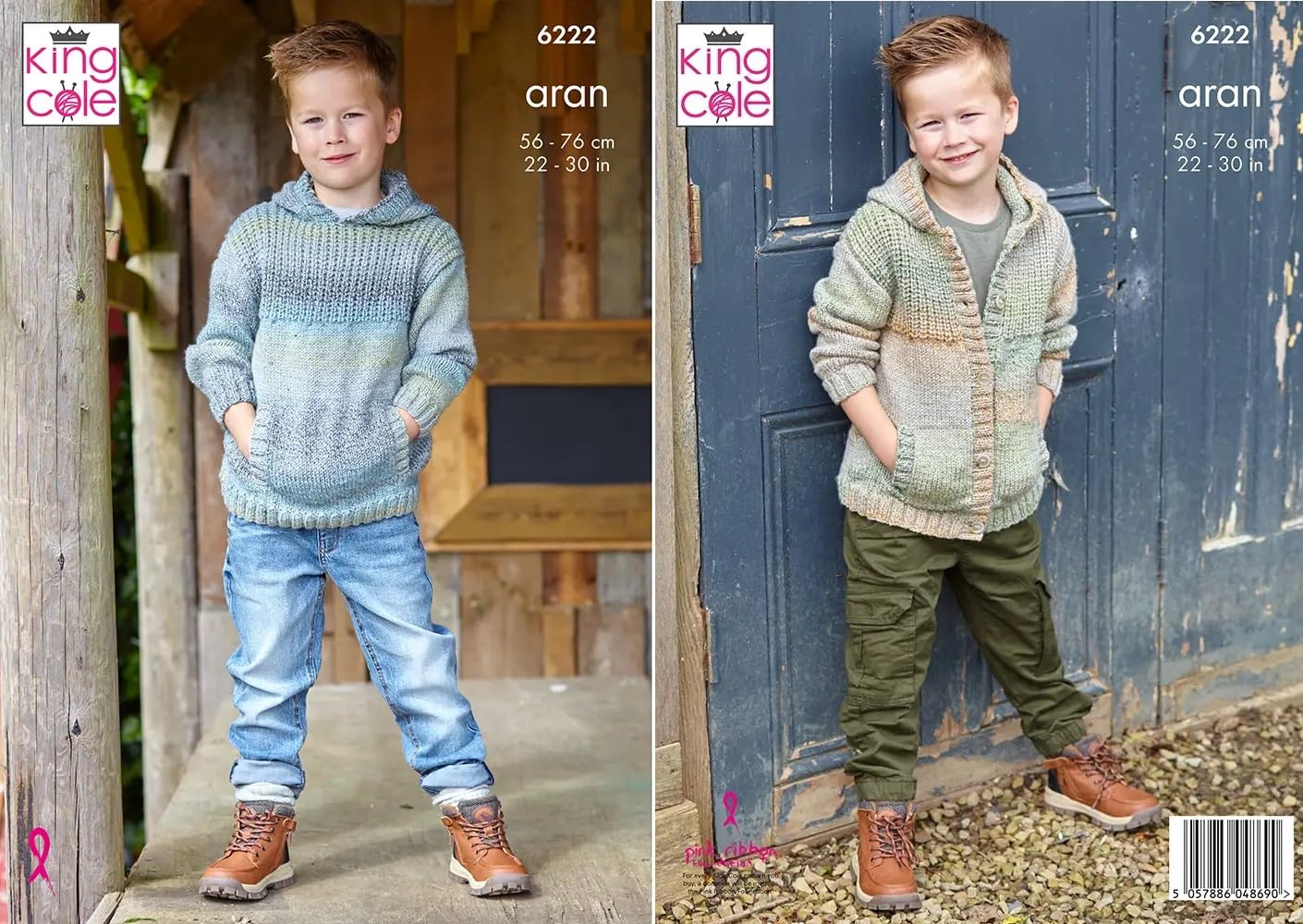 King Cole Childrens Knitting Pattern Long Sleeve Aran Boys Hoodies 6222