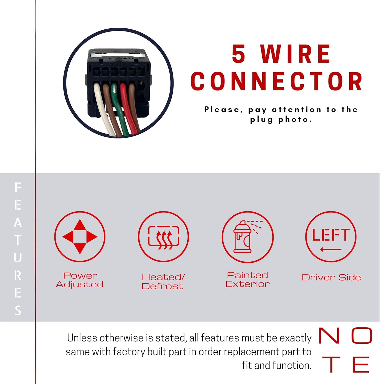 Spieg GM1320506 Driver Side Mirror Replacement Chevrolet Suburban Tahoe GMC Yukon 2015-2019 Power Heated Chrome Cover 5PIN 84347489 (LH) : Automotive