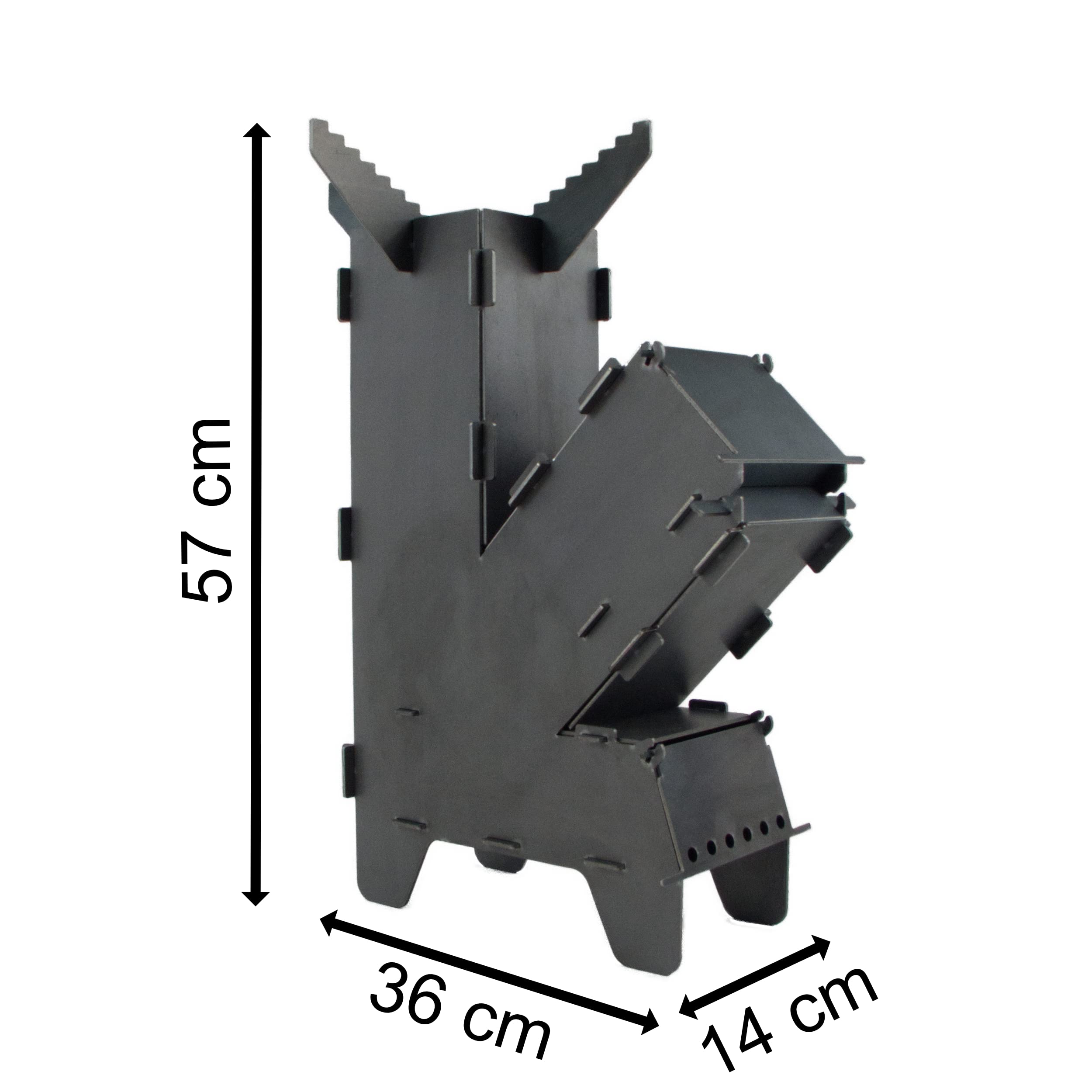 Fire World Poêle à fusée Rocket Stove - Système d'emboîtement en acier massif de 3 mm d'épaisseur - Pour barbecue, fusée, poêle à bois, camping, barbecue de camping - Fabriqué en Allemagne