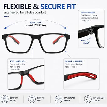 3 Pack Reading Glasses for Men Sporty Style Rectangular Lightweight Comfortable Computer Readers With Spring Hinges