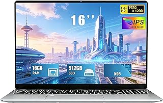 FUNYET 2026 Ordinateur Portable 16 Pouces Win 11 Pro 16 Go RAM 512 Go SSD PC Portable Celeron N95 Jusqu’à 3.4 GHz 6000mAh …