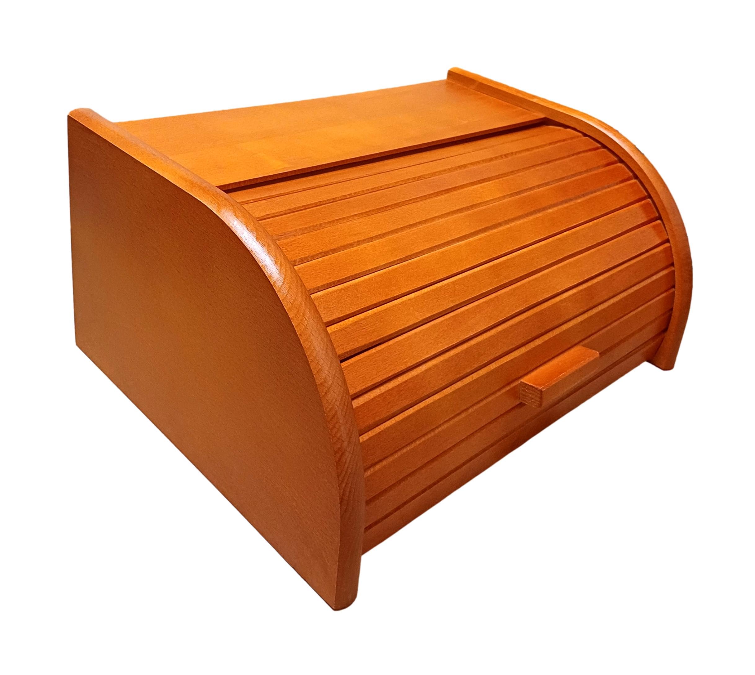 Boîte à pain en bois - Avec couvercle coulissant, Bois dense, Orange, Taille L