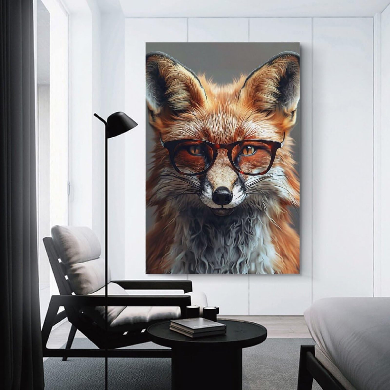 Junmoney Home Decor Wall Art Fox Wearing Glasses, 12x18inch(30x45cm), for New Homes, Bedrooms Or Workspaces, Home Decor Gift with Stylish Appeal