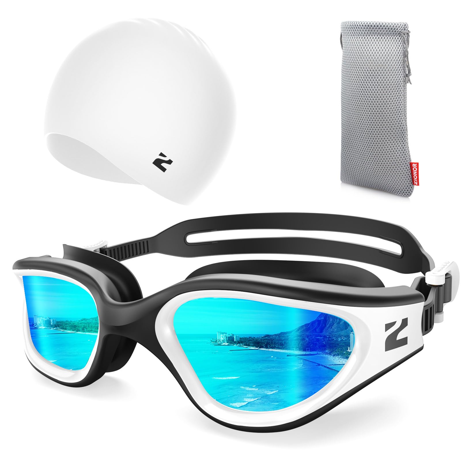 ZIONOR G1 Lite Swim Goggles with Swim Cap Comfortable Anti-fog Swimming Goggles Cap Set for Adult Men Women