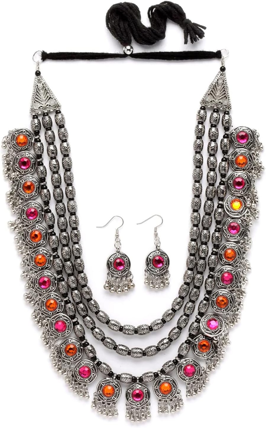 Latest Stylish Fancy Oxidised Silver Tribal Necklace Jewellery Set for Women (12164s), Multicolour, One