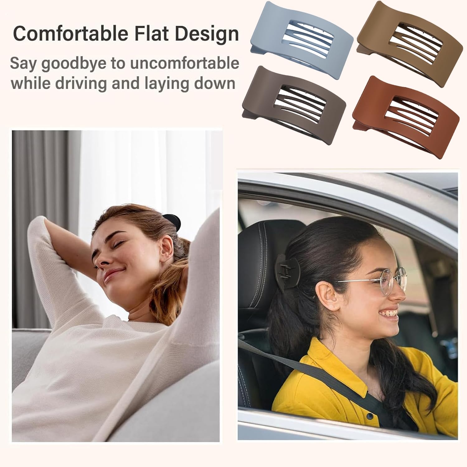 4 Pack Flat Hair Clips, Large Matte Flat Claw Clips for Women, French Strong Hold Non-slip Barrettes for Thick & Thin Hair, Rectangle Hair Accessories for Daily Styling (Grey) - Image 5