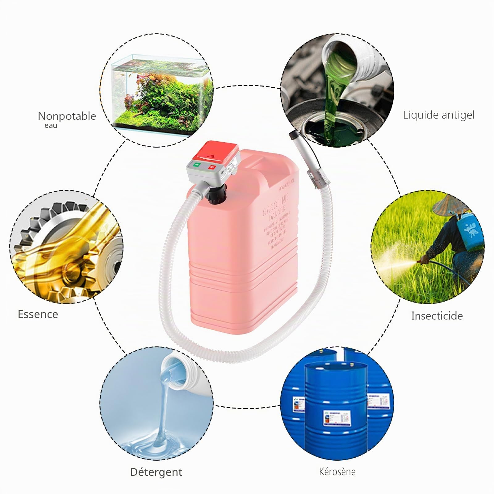 Pompe électrique Carburant Avec Stop Automatique: Pompe Carburant électrique Avec Adaptateur 4 Tailles, Pompe Essence Electrique Pour Diesel, Kérosène, Huiles Légères, Eau