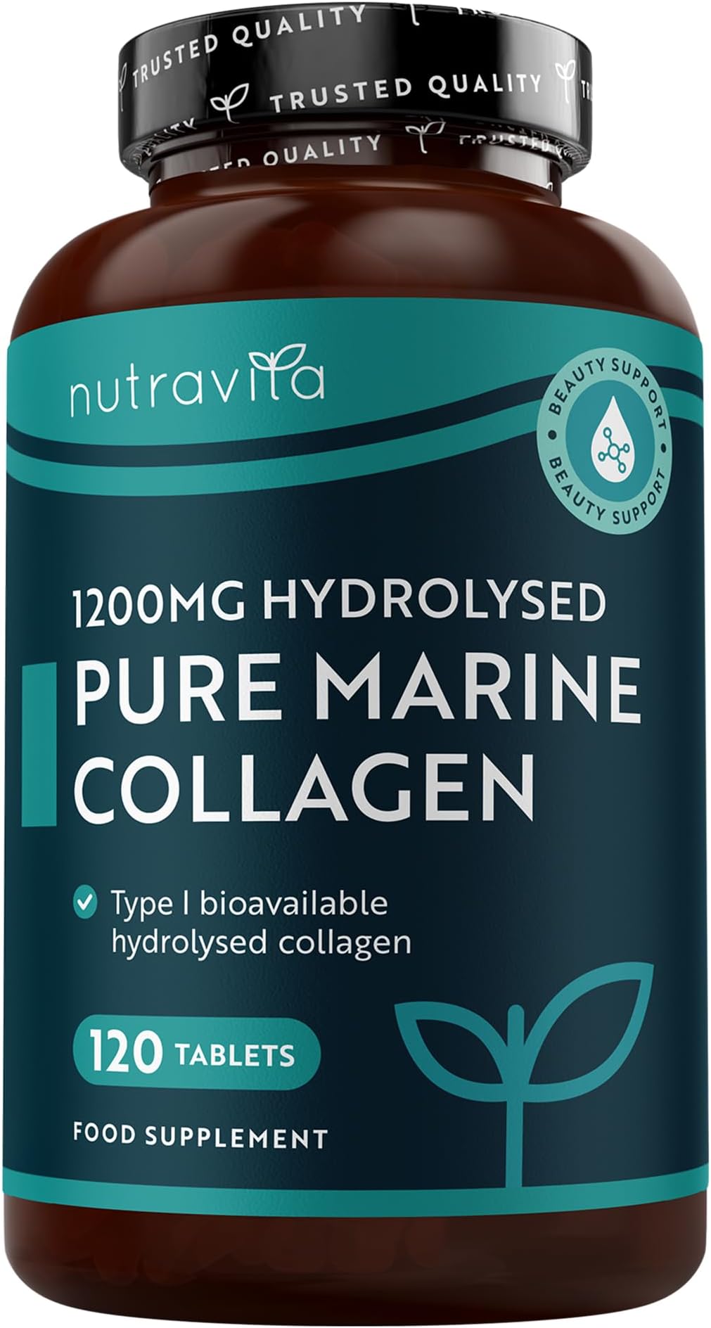 Nutravita Pure Marine Collagen 1200mg Bioavailable Hydrolysed Collagen Peptides - 120 Collagen Tablets - Collagen Supplements for Women - Alternative to Marine Collagen Capsules