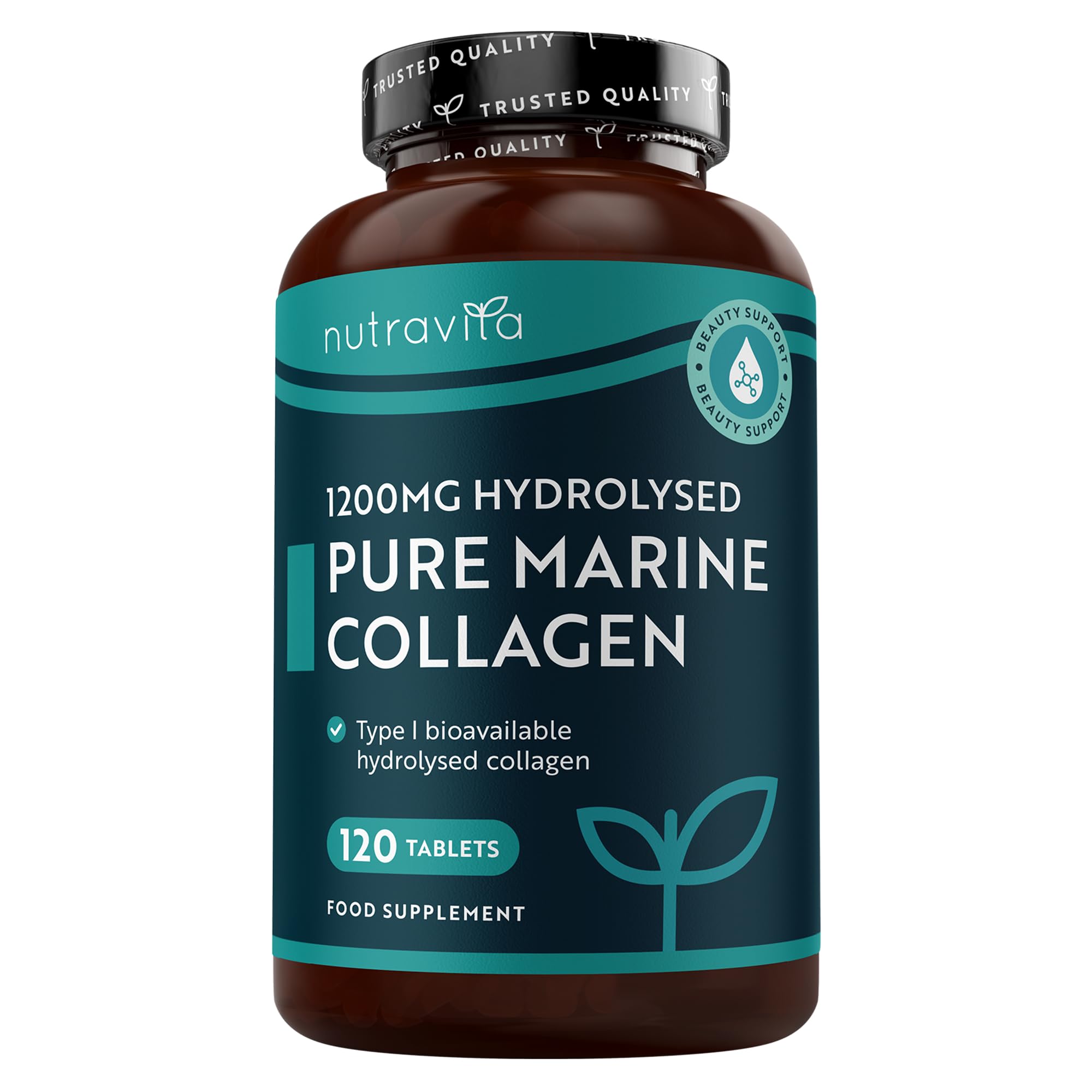 Nutravita Pure Marine Collagen 1200mg Bioavailable Hydrolysed Collagen Peptides - 120 Collagen Tablets - Collagen Supplements for Women - Alternative to Marine Collagen Capsules