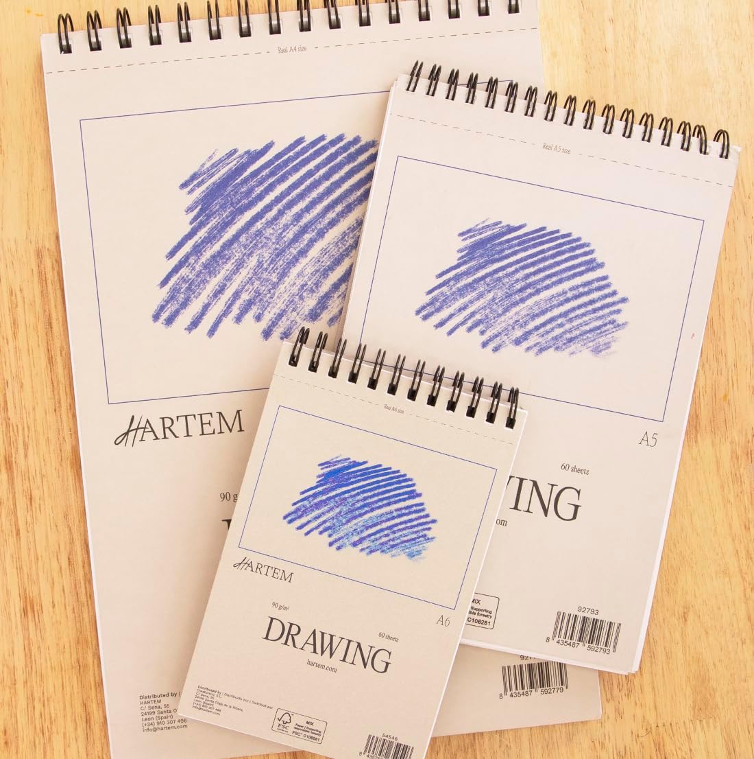 Hartem - Drawing Paper | Wirebound Pad of 60 Sheets | 90g/m2 Weight | Size A6 (14,8 x 10,5 cm) - Artist Paper for Adults and Students - Sketch Book, Mixed Media, Markers and Art Journaling