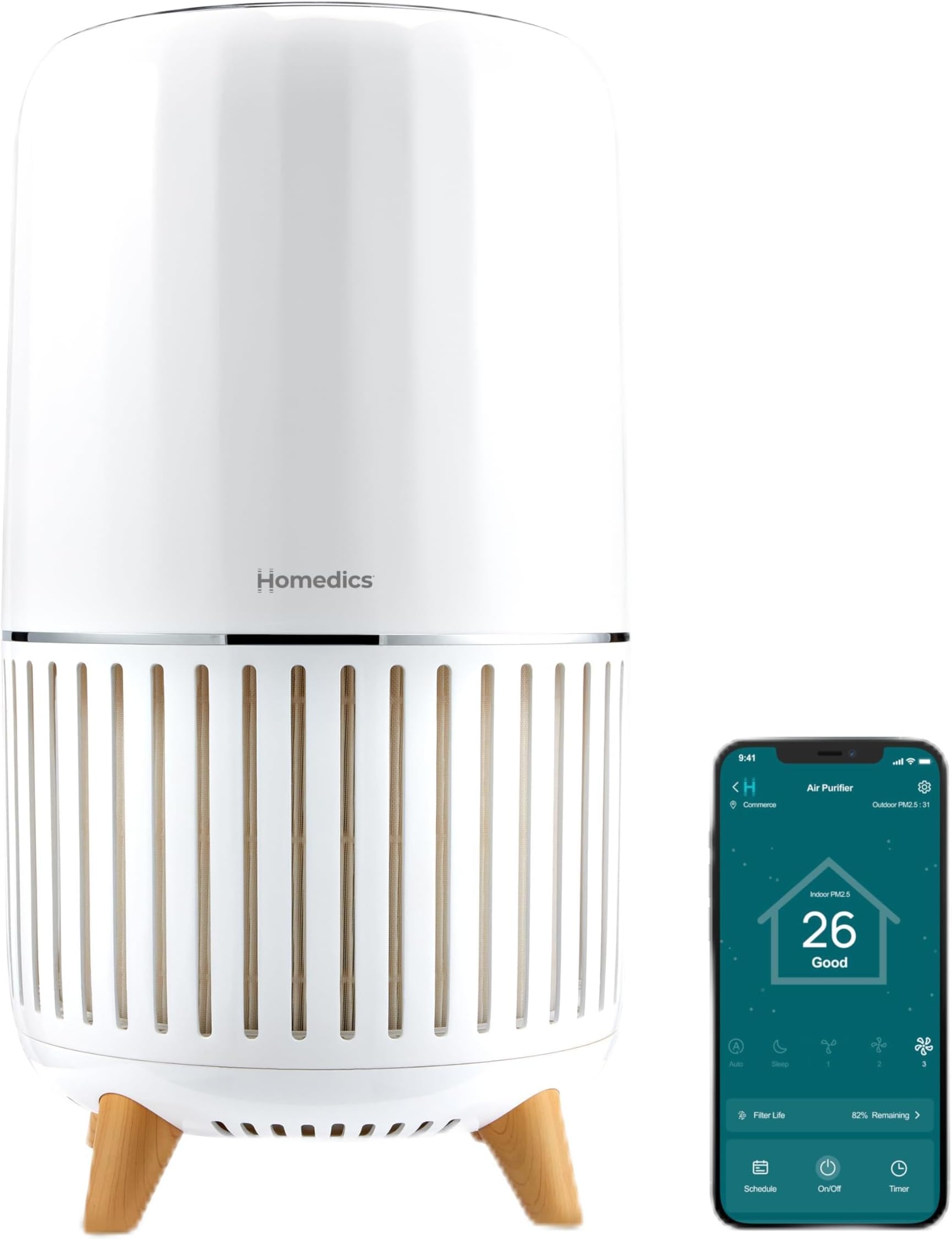 Smart Air Purifier 4-in-1 Tower for Large Rooms, Up To 1570 sq ft, True HEPA Filtration, UV-C Technology, Activated Carbon Odor Filter, Reduces Bacteria, Virus, VOCs, Wi-Fi and Voice Control