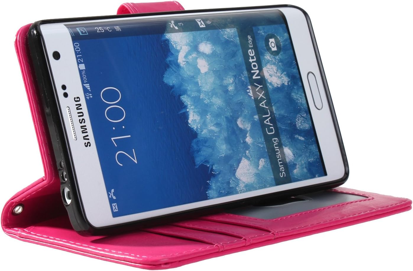 Galaxy Note Edge Case, Note Edge Case, Style4U Premium PU Leather Stand Wallet Case with ID Credit Card/Cash Slots for Samsung Galaxy Note Edge+ 1 Stylus [Hot Pink]