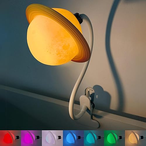 Saturn - Lámpara de noche con clip para habitación de niños, luz LED regulable con clip con cabeza desmontable, luz nocturna para recién nacidos