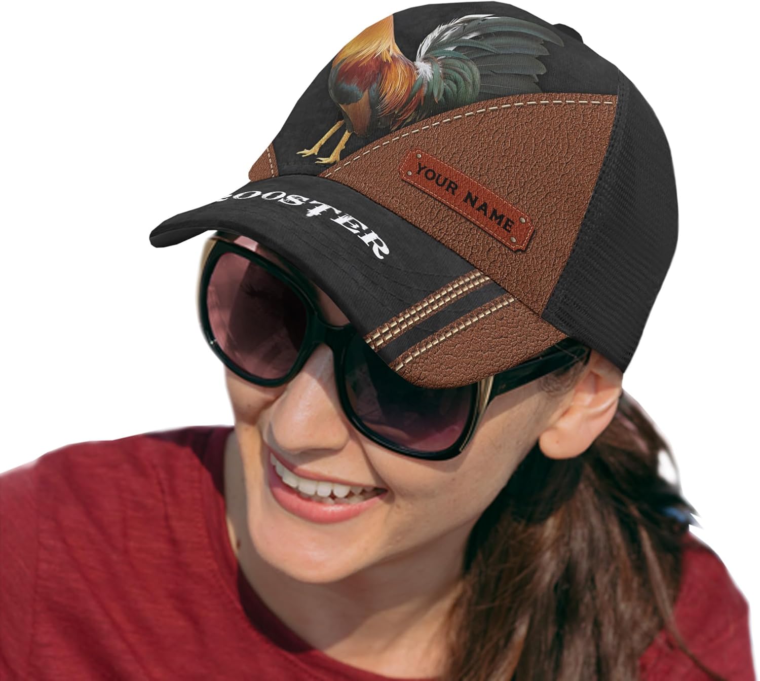 Men's Rooster Trucker Hat Creat Own Own Mexican Eagle Flag Mesh Back Caps with Name Rooster Gift Idea for Man Guy Him