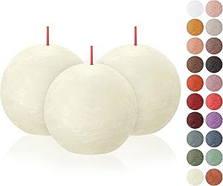 3 Pack Ivory Rustic Ball Pillar Candles - 3 Inch - Premium European Quality - Includes Natural Plant-Based Wax - Unscented 25 Hour Party Décor and Wedding Candles