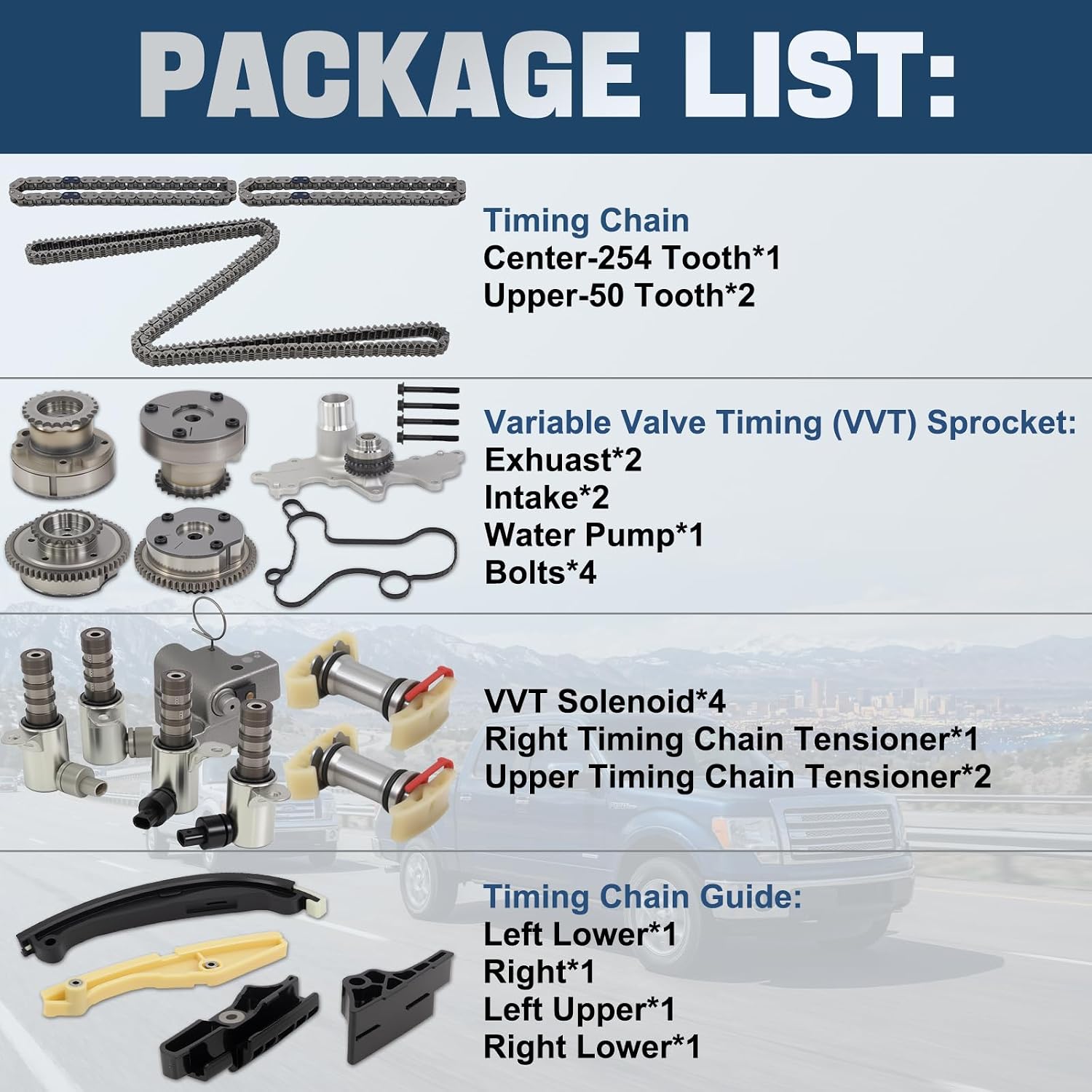 9-0738SAVVT3 Engine Timing Chain Kit Compatible With 2011-2013 Ford F150, For 2015-2016 Transit-150/250/350/350 HD 3.5L V6 w/VVT Sprockets, Solenoid & Water Pump S1068 AT4Z6256B AT4Z6C525D AT4A6K297C