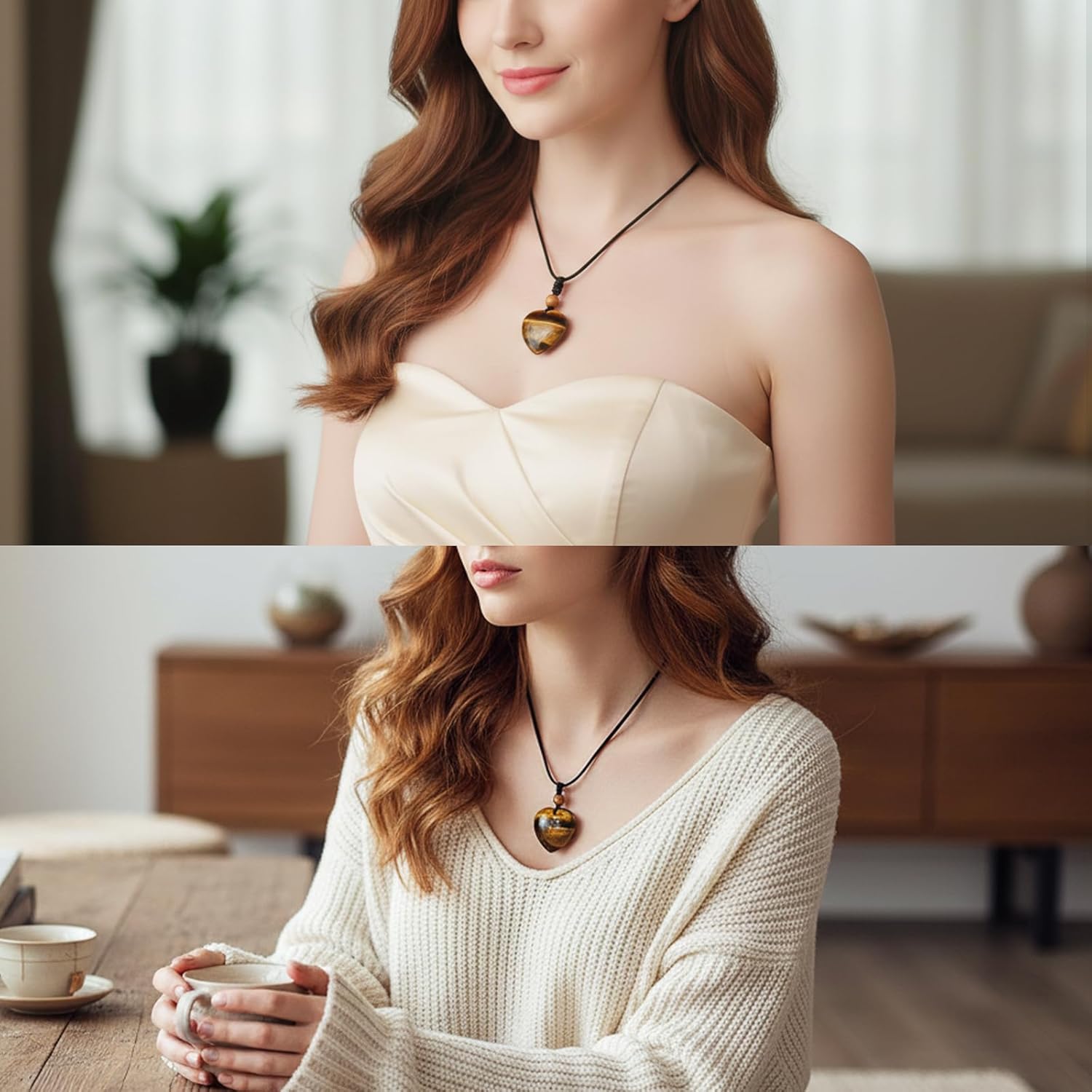 TUMBEELLUWA Carved Stone Heart Shape Necklace Chakra Quartz Pendant with Cord Amulet Healing Crystal Jewelry for Unisex - Image 3