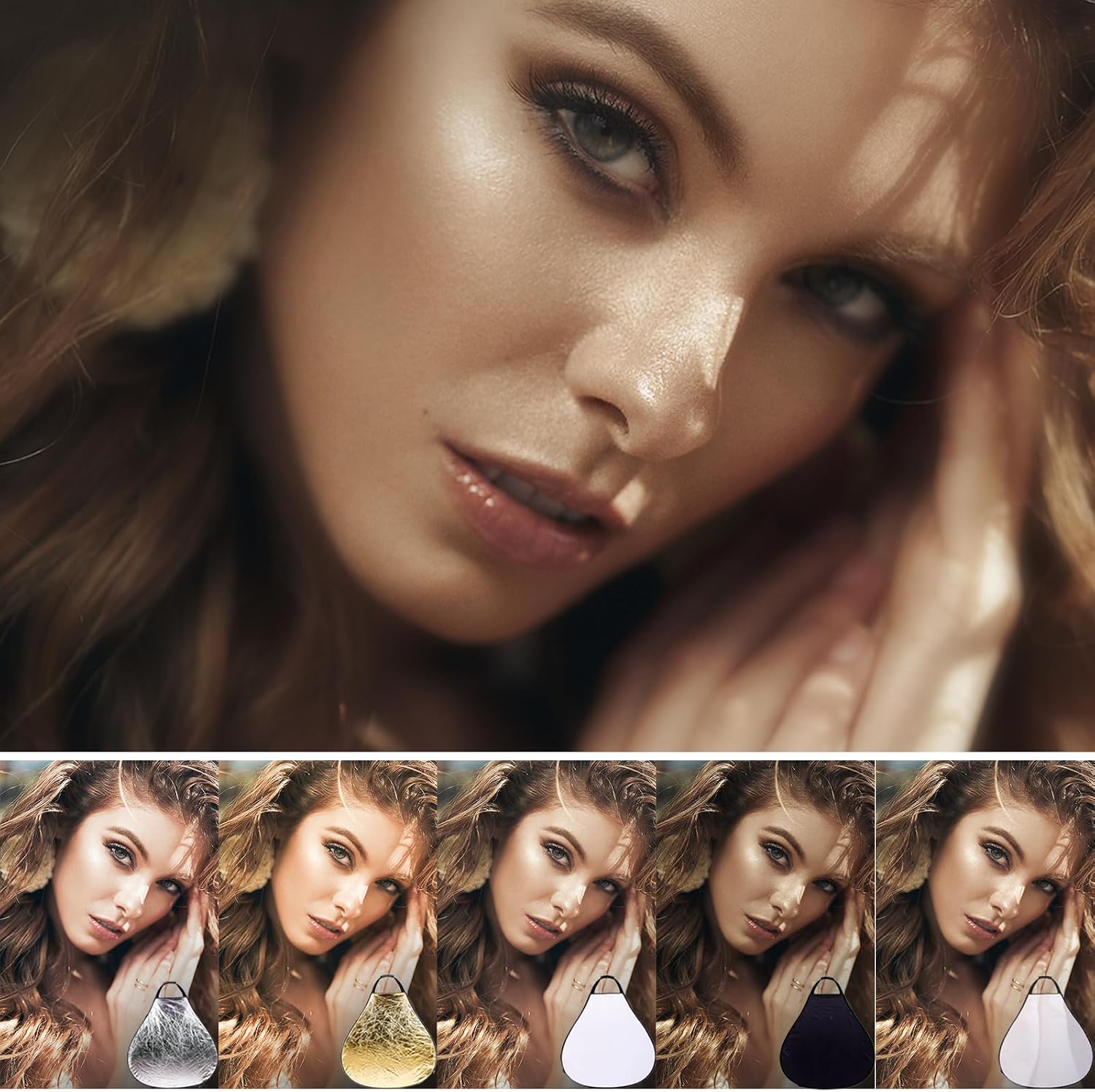 32Inch 5-in-1 Triangle Photography Reflector with Handle, Collapsible Light Reflector and Diffuser for Product Photography,Live Streamers, Portrait Shooting
