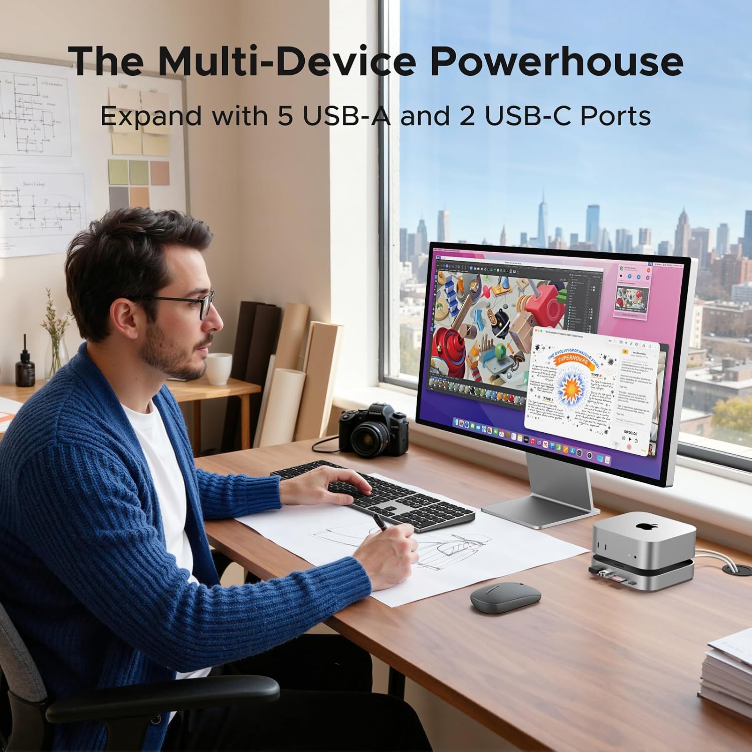 UGREEN Mac mini M4 Dock & Stand with NVMe SSD Enclosure, 3 USB A 10Gbps, USB C Data Port, SD Card Reader for Mac mini M4/ M4 Pro