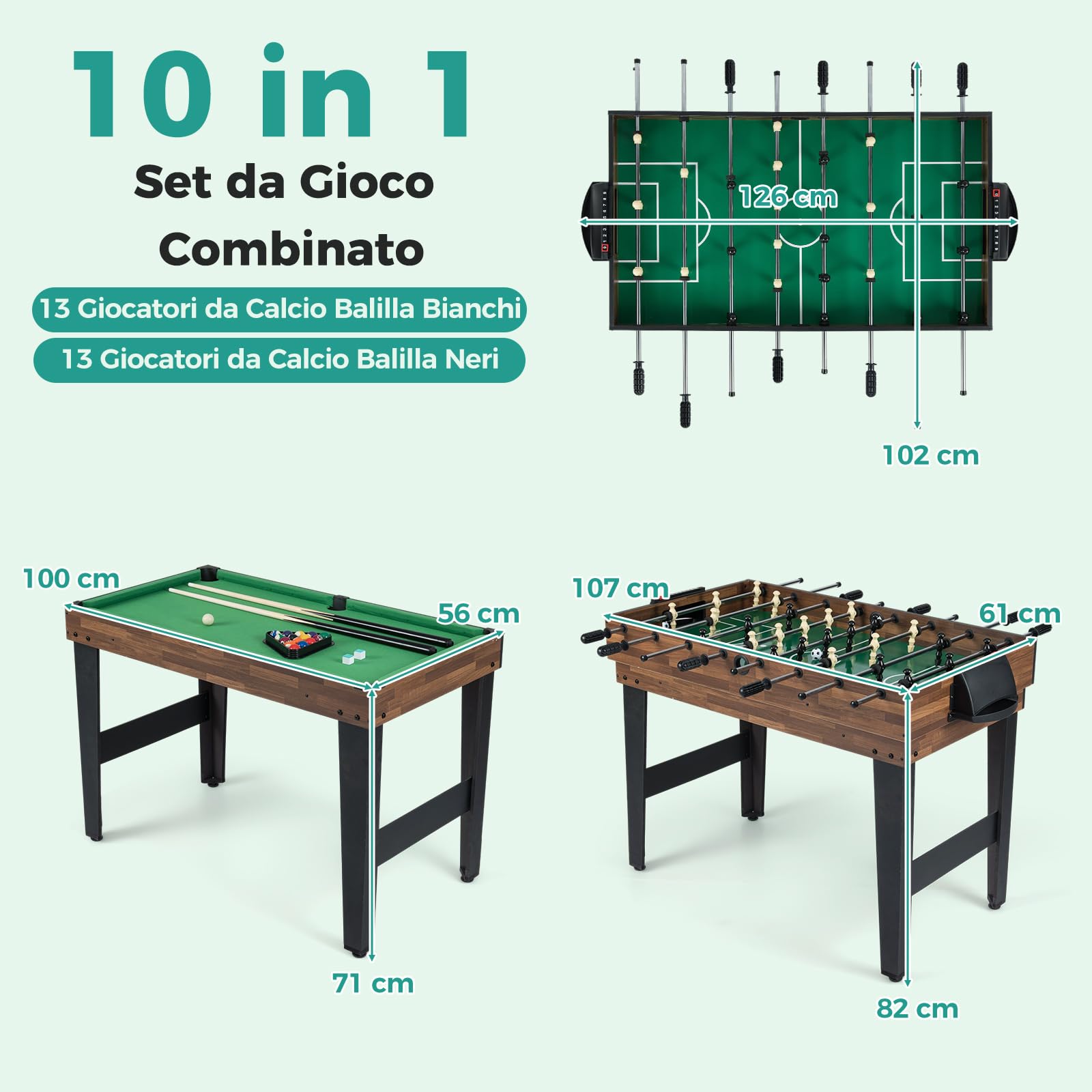 COSTWAY 12 in 1 Set da Tavolo per Giochi Combo, Tavolo Multiuso con Calcio Balilla Air Hockey Biliardo Ping Pong Scacchi Bowling, Set Combinato per Giochi Multipli