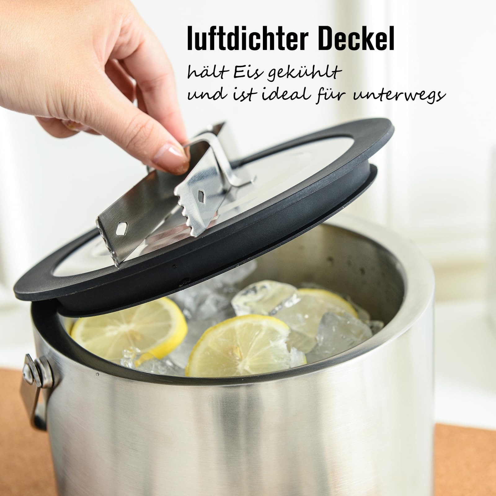 Seau à glace Rorence en acier inoxydable avec couvercle hermétique et pince à glaçons 2.8 L