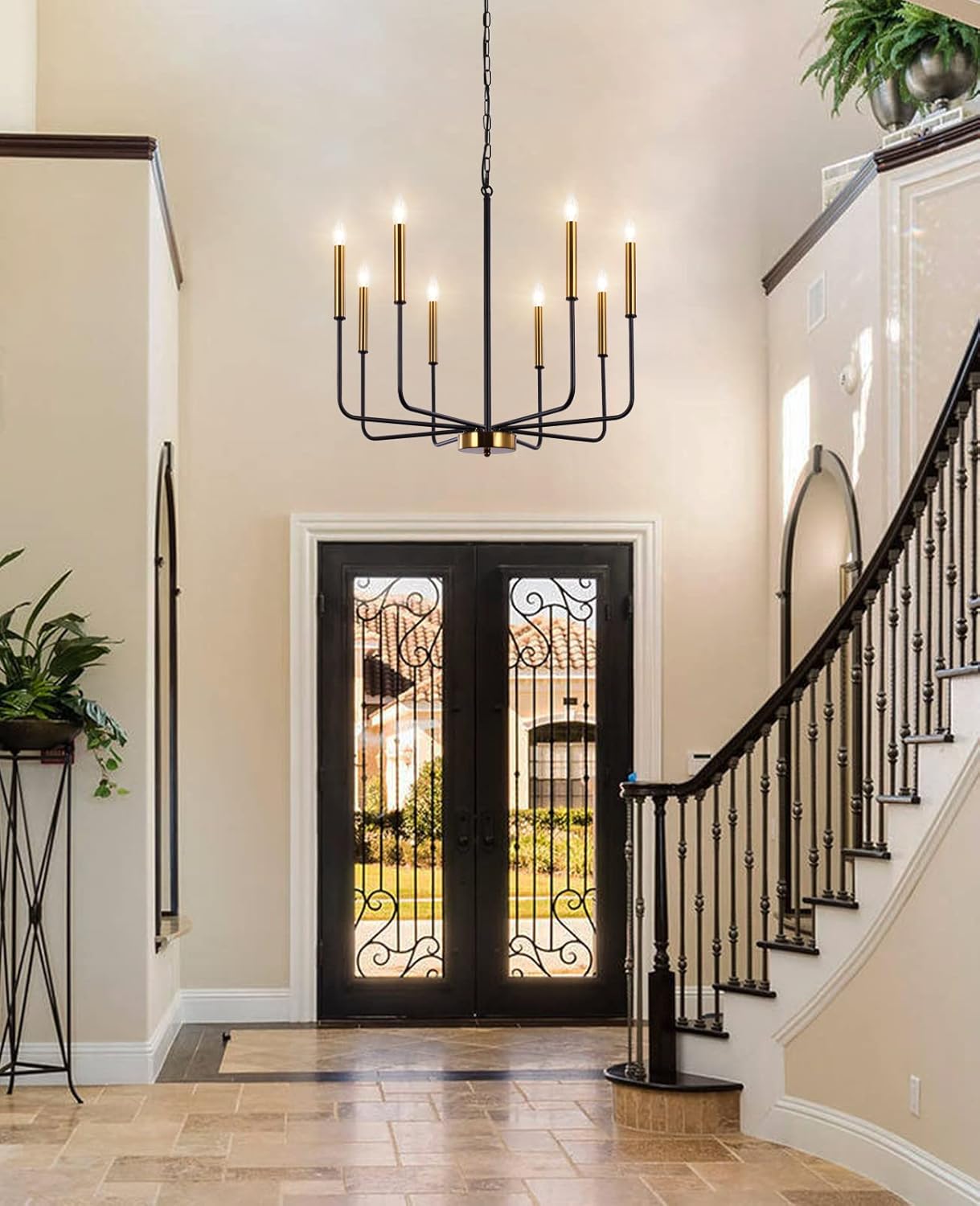 LASENCHOO 8 Lights Farmhouse Chandelier, Black and Gold Modern Chandelier, Classic Candle Pendant Lighting for Kitchen Island Living Room Bedroom Foyer Entryway Dining Room Hanging Lighting Fixtures