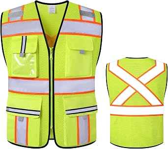 Class 2 Safety Vest with Zipper Front and multiple Pockets, High Visibility Vest, Meets ANSI/ISEA Standards