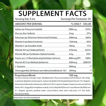 Thyroid Support Drops, Selenium Thyroid Support, Selenium Zinc Iodine L-Tyrosine Ashwagandha Liquid, Thyroid Bloom Drops | Body Balance & Support - 4 FL.OZ (2)