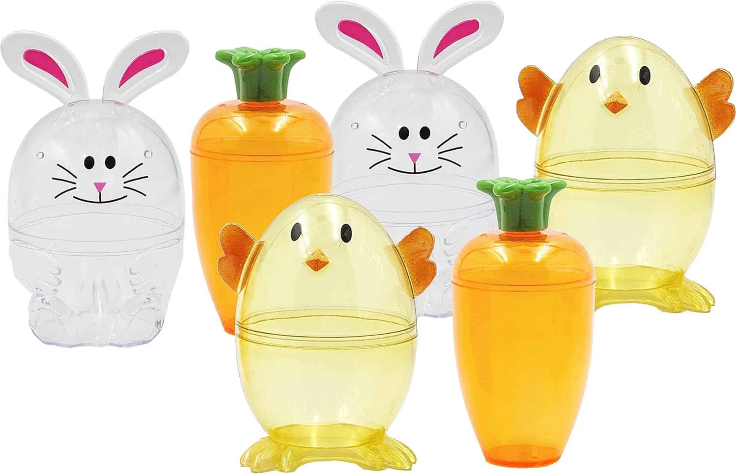 Fillable Easter Carrots, Bunny, and Chick 48-Pack Containers, Perfect Characters for Easter Egg Hunt, Basket Stuffers Filler, Surprise Carrot, Classroom Price Supplies, Party Favor