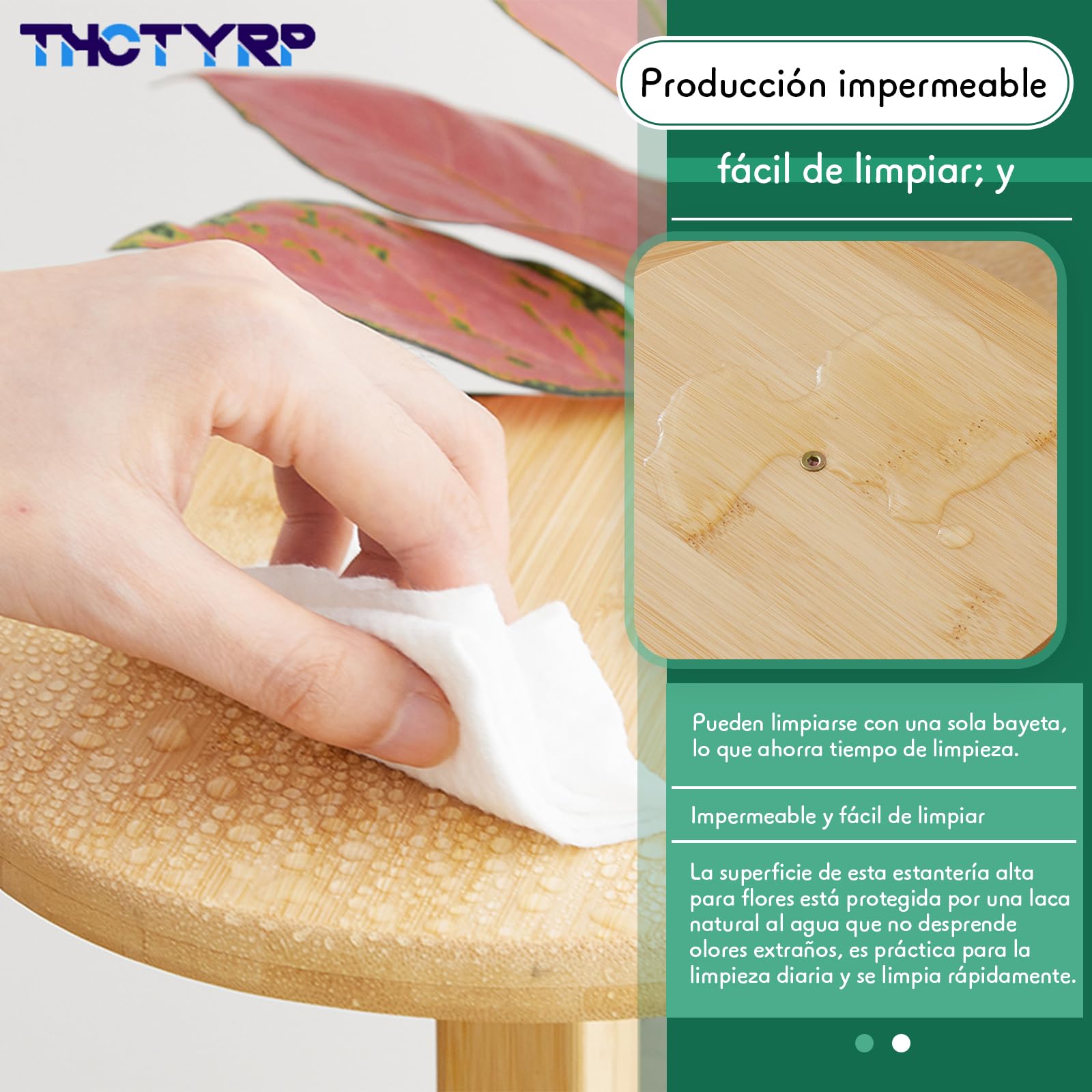 Soporte de flores de bambú alto y bajo, soporte para flores de disco, soporte para macetas de pothos con ruedas para balcón de sala de estar, soporte de flores de interior
